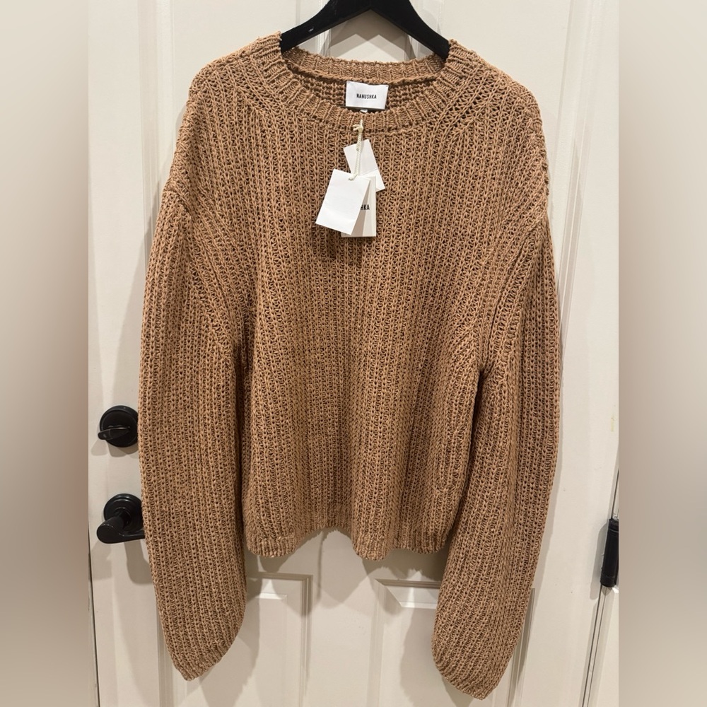 NANUSHKA Saio Open Back Chunky Open Weave Crewneck Sweater Nude $365 Medium - Picture 5 of 12